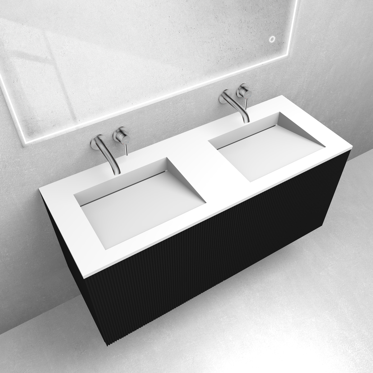 Zestaw Oltens Lun szafka podumywalkowa 120 cm z umywalką Stila LavaForm czarny mat/biały mat 68757300