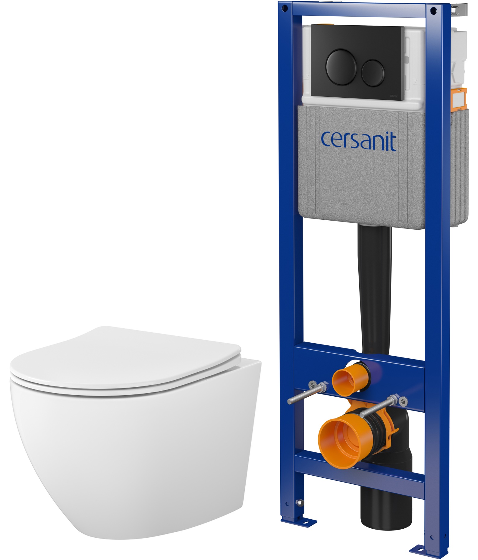 Zestaw Cersanit Mito 3D stelaż z przyciskiem i miska WC bez kołnierza z deską wolnoopadającą czarny mat/biały połysk (S701779, ... - Wysyłka w 24h