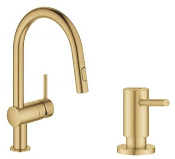 Zestaw Grohe Minta bateria kuchenna Brushed Cool Sunrise z dozownikiem płynów Cosmopolitan (32321GN2, 40535GN0) - Wysyłka w 24h