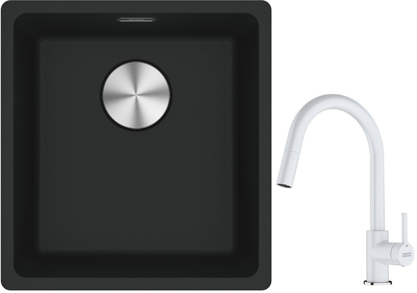 Franke Maris MRG 110-37 zlewozmywak 40x37 cm Fragranite czarny mat z baterią kuchenną Lina biały polarny (1250687248, 1150626081)