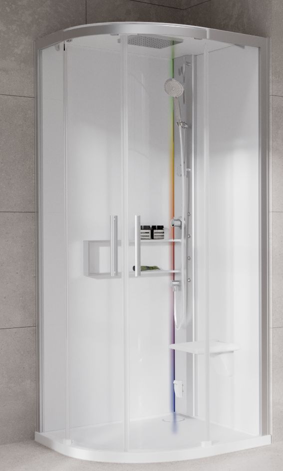 Novellini Glax 2 2.0 R kabina z hydromasażem 100x100 cm półokrągła parowa z brodzikiem srebrna G22R109M5-1BB