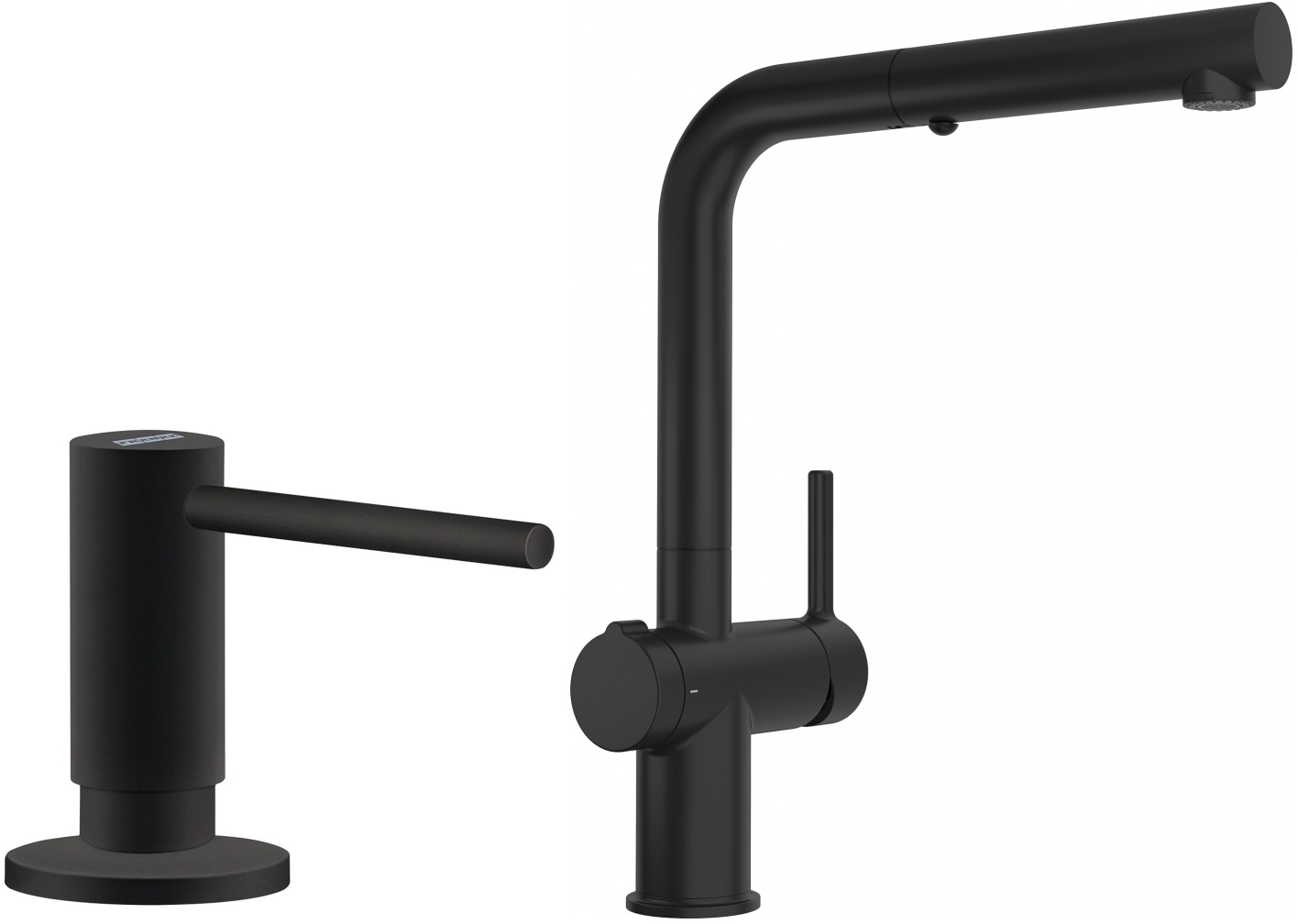 Zestaw Franke Active bateria kuchenna stojąca z dozownikiem do płynów 300 ml czarny mat (1150669769, 1190547906)