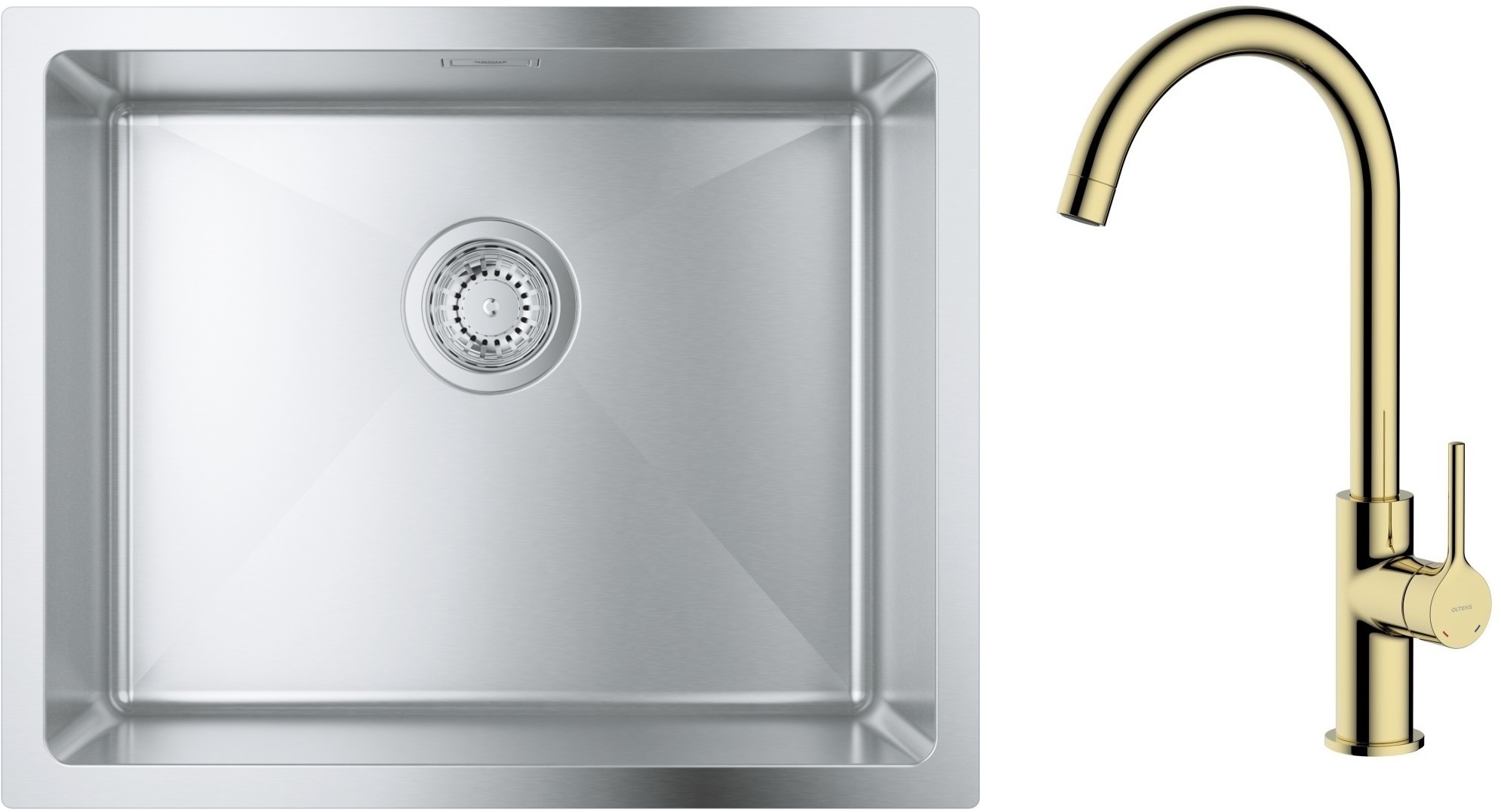 Zestaw Grohe K700 zlewozmywak 50x40 cm z baterią kuchenną Oltens Skafta stal szlachetna/złoty połysk (35206800, 31574SD1) - Wysyłka w 24h