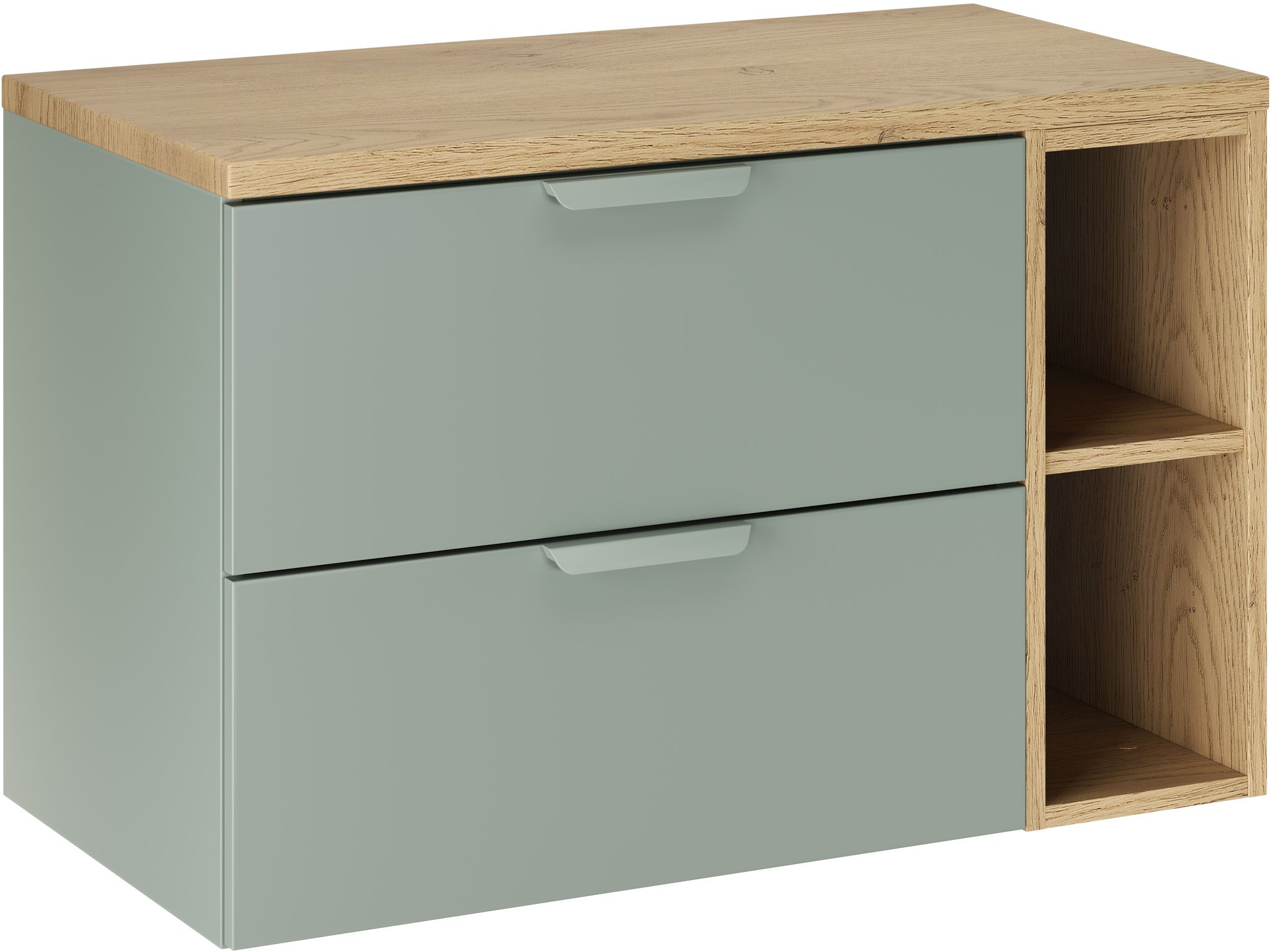 Zestaw Comad Aster Green szafka 60 cm podumywalkowa wisząca z blatem 80 cm i regał 20 cm otwarty zielony/dąb SET-ASG B CREMONA 80CM LR