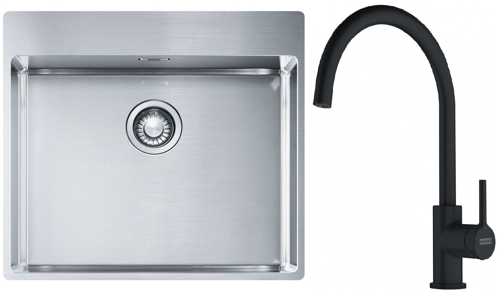 Franke Box BXX 210-54 TL zlewozmywak 57x51 cm stalowy z baterią kuchenną Lina czarny mat (1270369295, 1150626019)