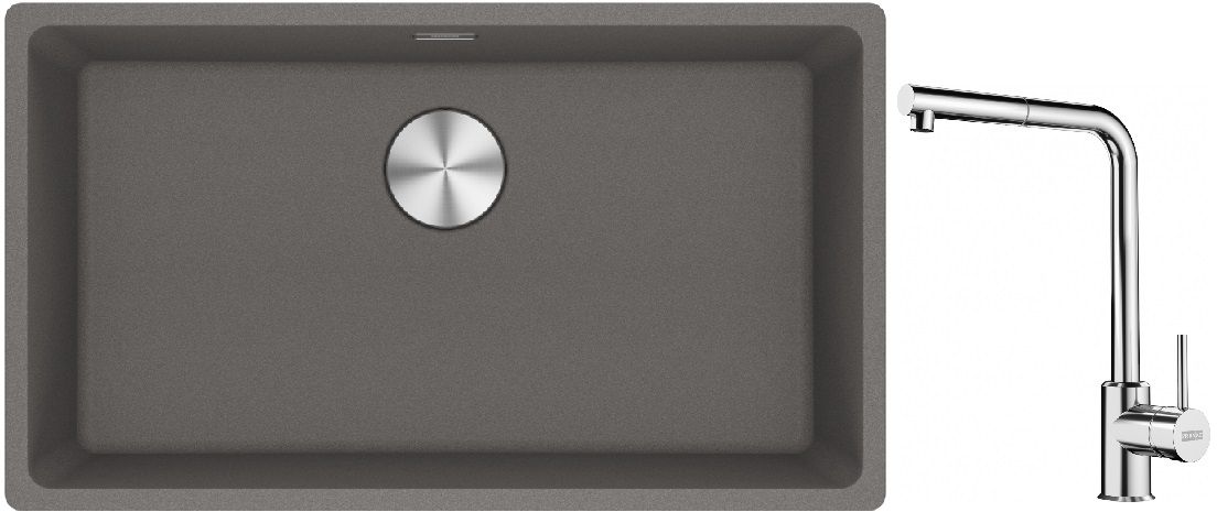 Franke Maris MRG 110-72 zlewozmywak 72x40 cm Fragranite kamienny szary z baterią kuchenną Sirius Side chrom (1250687262, 1150668280)