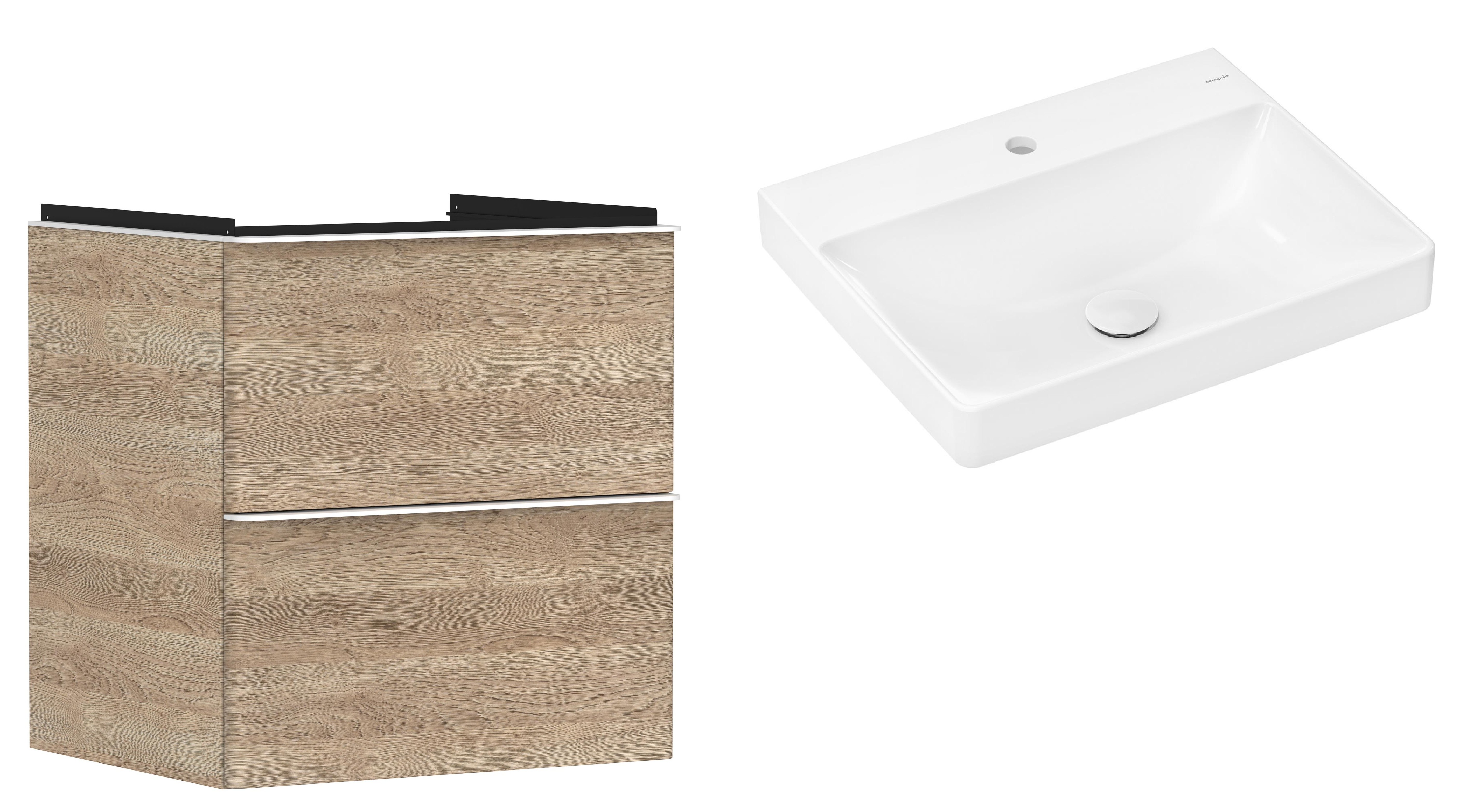 Hansgrohe Xelu Q szafka wisząca z umywalką 60x48 cm naturalny dąb/biały mat/biały (54025700, 61016450)