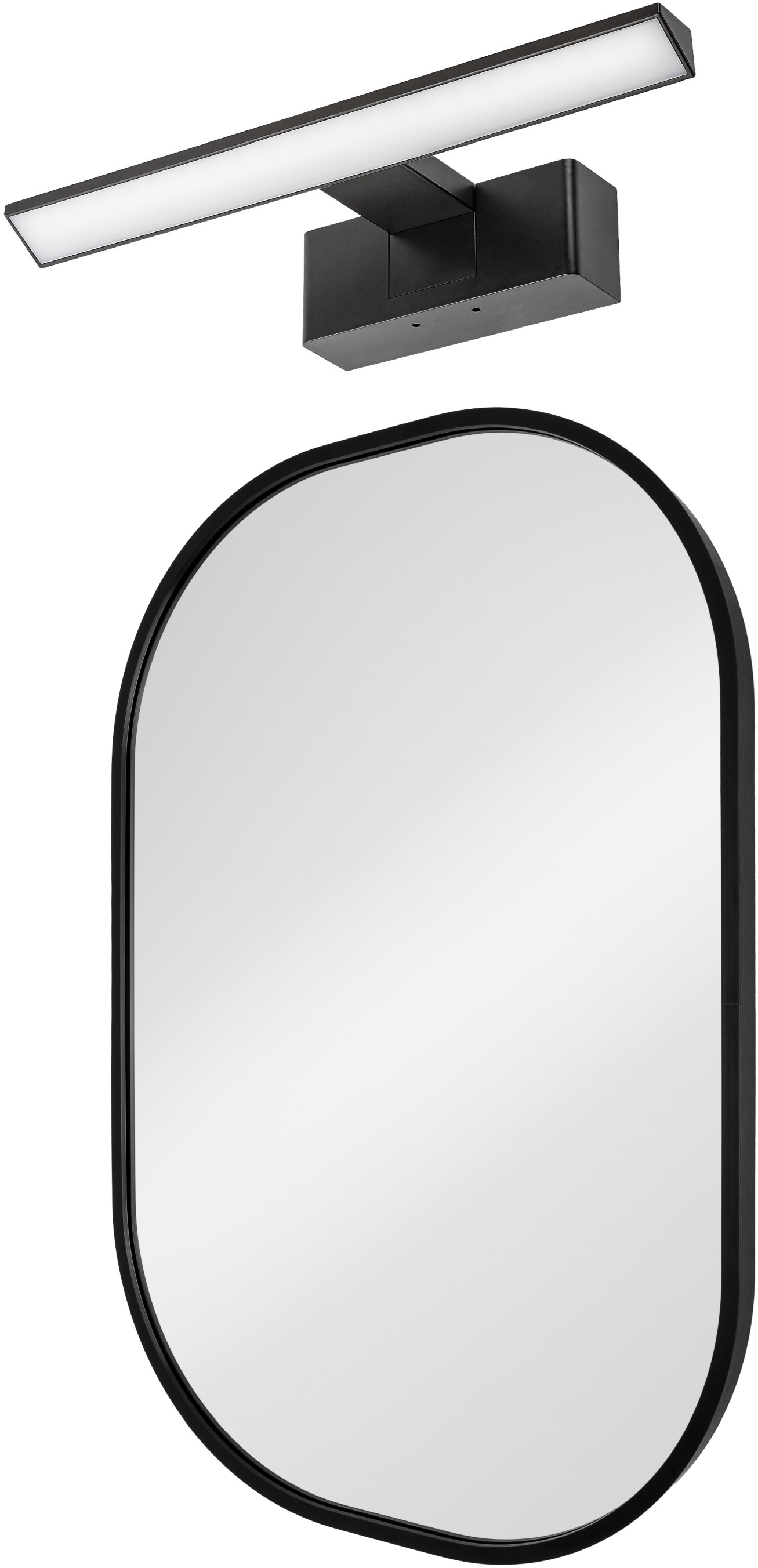 Zestaw Dubiel Vitrum Luis lustro łazienkowe 60x80 cm owalne z kinkietem Rabalux Loric 1x6W czarny (5905241012841, 75024) - Wysyłka w 24h