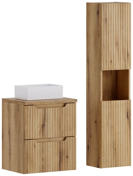 Zestaw Comad Nova Coast Evoke szafka 50 cm podumywalkowa wisząca z blatem umywalką Gaja i szafką boczną wiszącą dąb SET-NOCE B OAK ...
