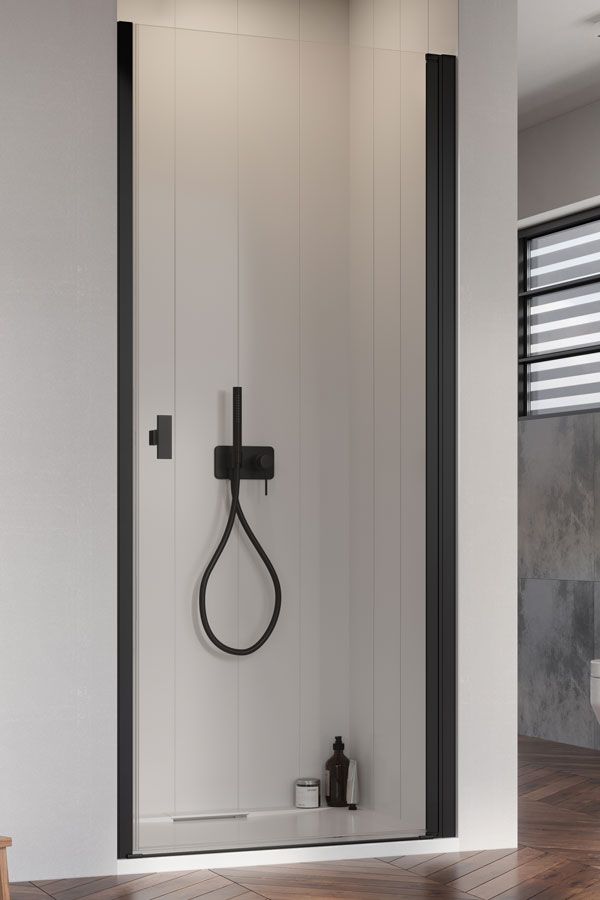 Radaway Nes 8 Black DWJ I drzwi prysznicowe 80 cm uchylne czarny mat/szkło przezroczyste 10076080-54-01R