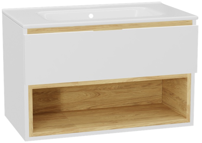 Zestaw Excellent Tuto 2.0 szafka 80 cm podumywalkowa wisząca z umywalką Pik biały-dąb/biały MLEX.2171.K.80.0165.WHWH