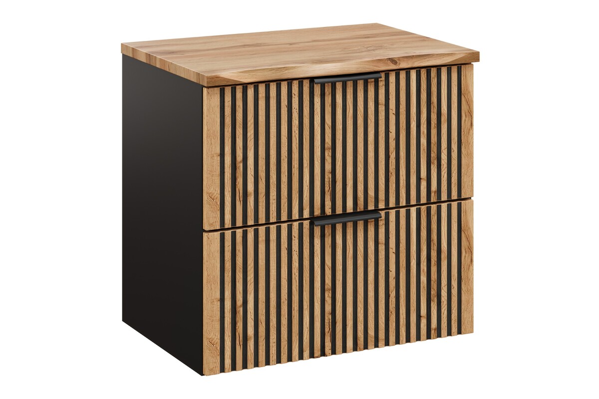 Zestaw Comad Xilo szafka 60 cm podumywalkowa wisząca z blatem czarny/dąb SET-XIL B NAT WOTAN 60CM - Wysyłka w 24h