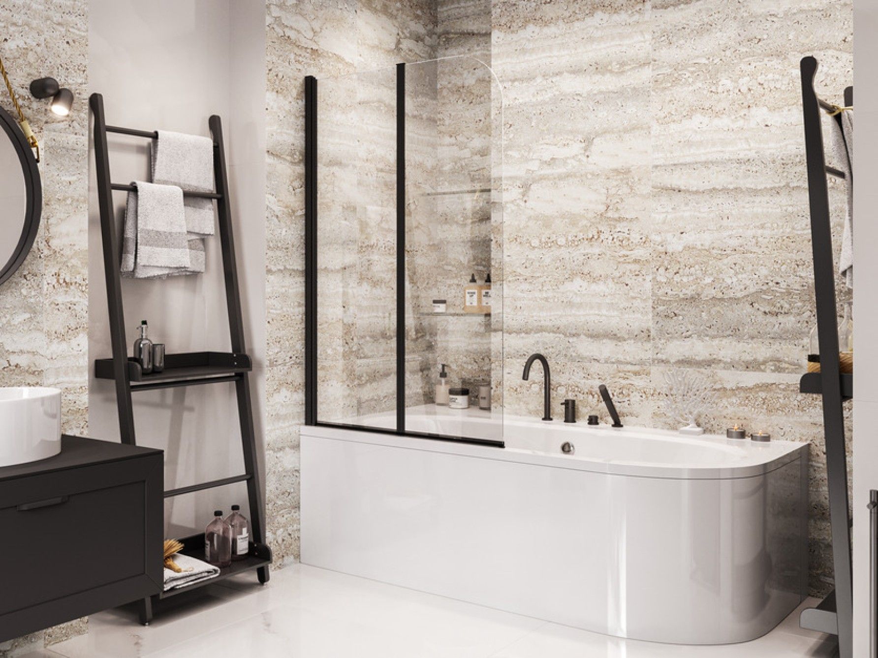 Besco Prime Black New 2 parawan nawannowy 90x140 cm dwuskrzydłowy czarny mat/szkło przezroczyste PNPB-2S