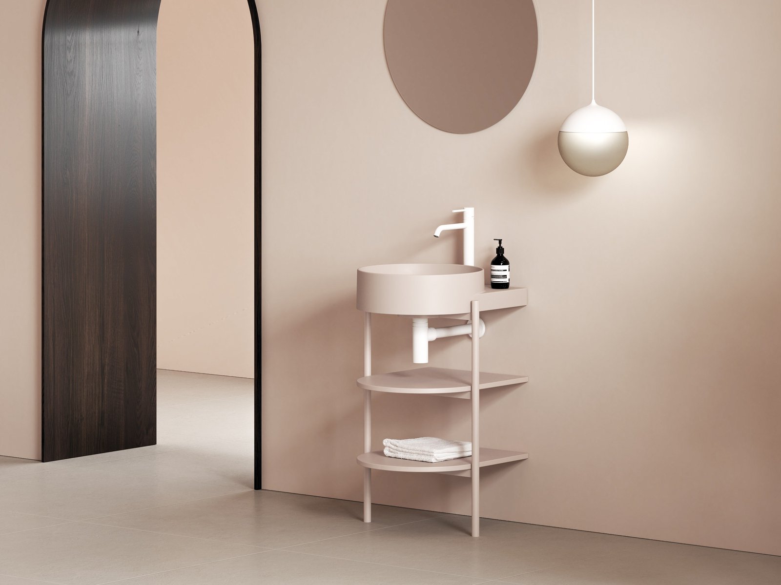 Ravak Yard szafka podumywalkowa 46,8x49,5x76,5 cm stojąca otwarta z półkami CS YARD 400 alabaster pink D80000G004