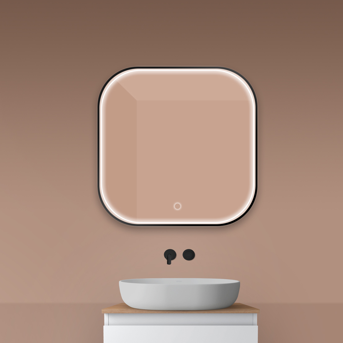 Oltens Nordlis lustro 80x80 cm kwadratowe z oświetleniem z przodu z matą grzewczą czarny 64122300 - Wysyłka w 24h