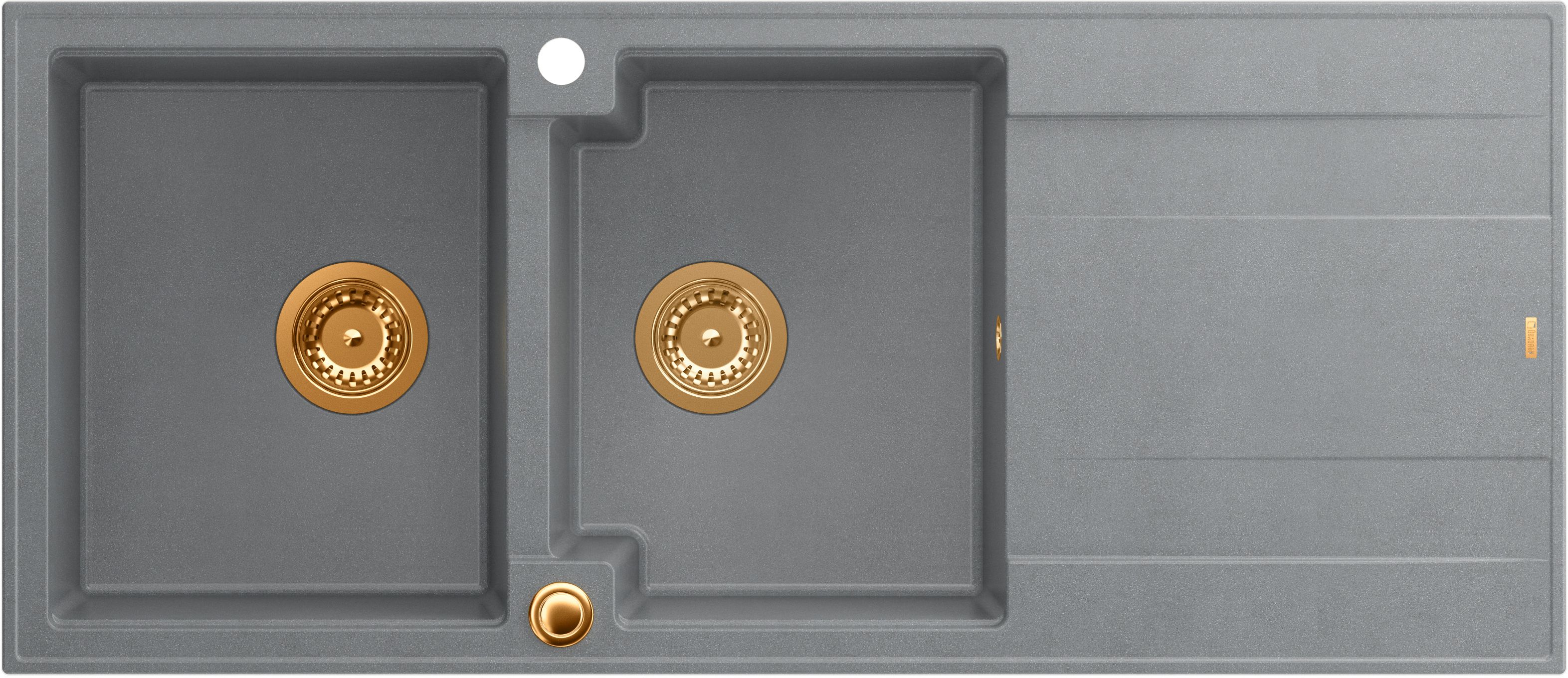 Quadron Evan 121 zlewozmywak 116x50 cm GraniteQ silver stone/elementy miedziane HQE11650U5_PVDC1_P2O