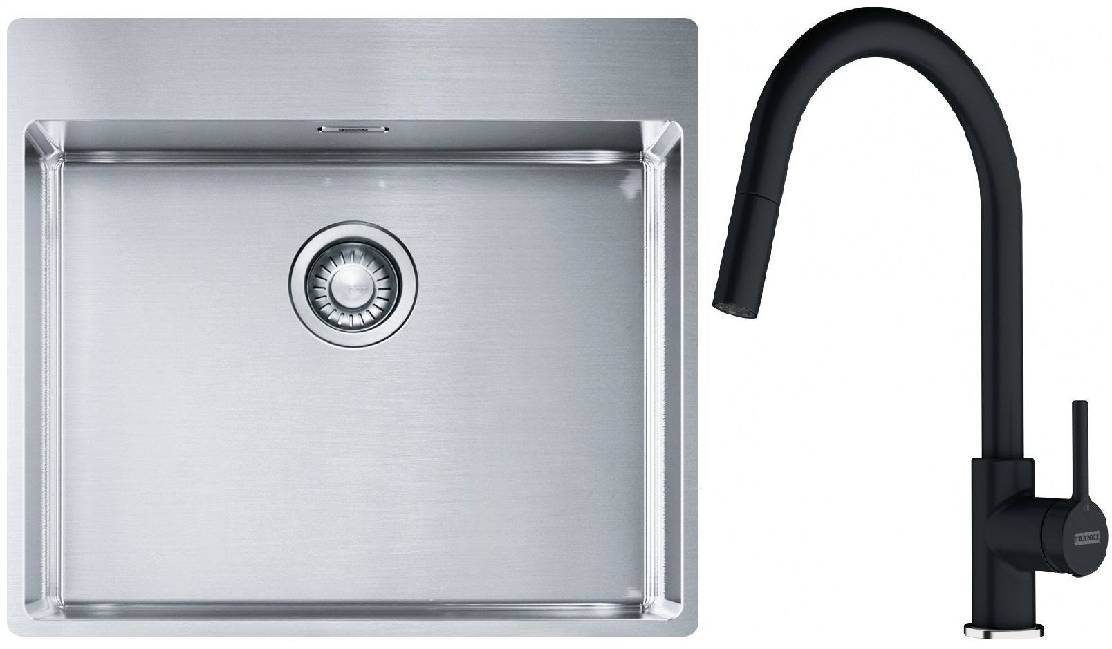 Franke Box BXX 210-54 TL zlewozmywak 57x51 cm stalowy z baterią kuchenną Lina onyx (1270369295, 1150626055)