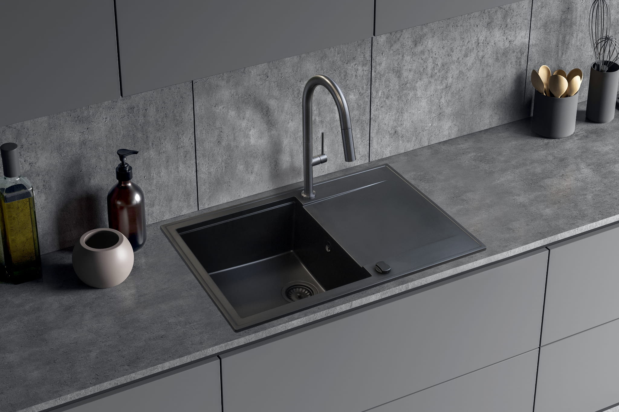 Berg Slim bateria kuchenna stojąca z wyciąganą wylewką gun metal S130336GM