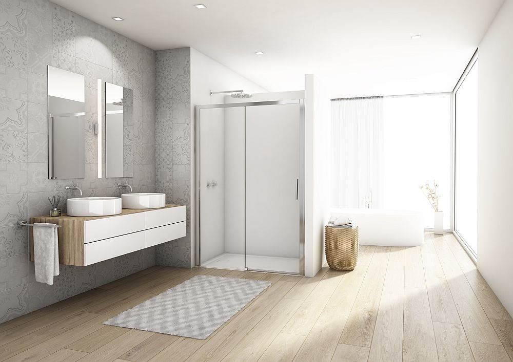 Ronal Divera drzwi prysznicowe 140 cm rozsuwane srebrny połysk/szkło przezroczyste D22S2B1405007