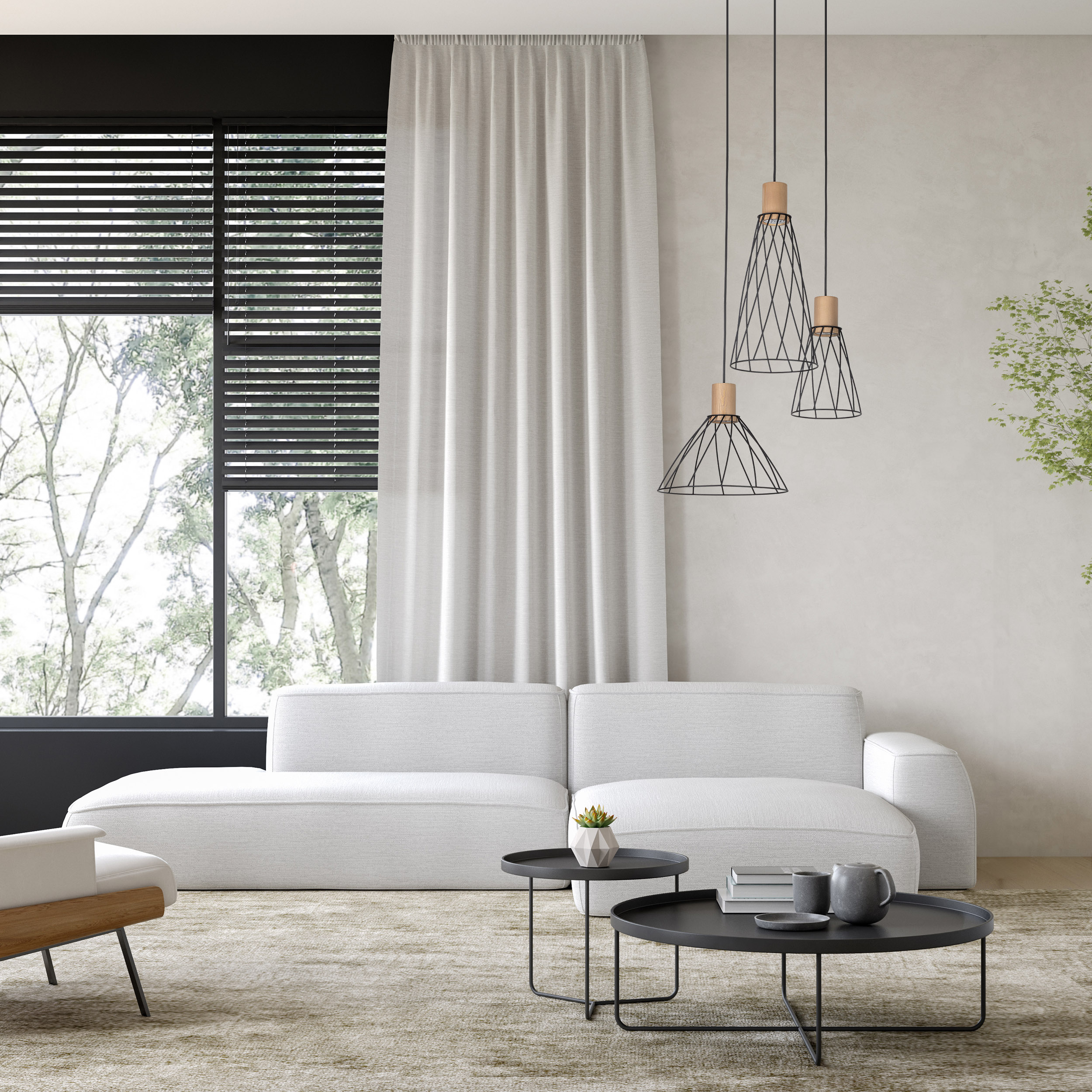 TK Lighting Modesto lampa wisząca 3x10 W czarna-drewno 10188