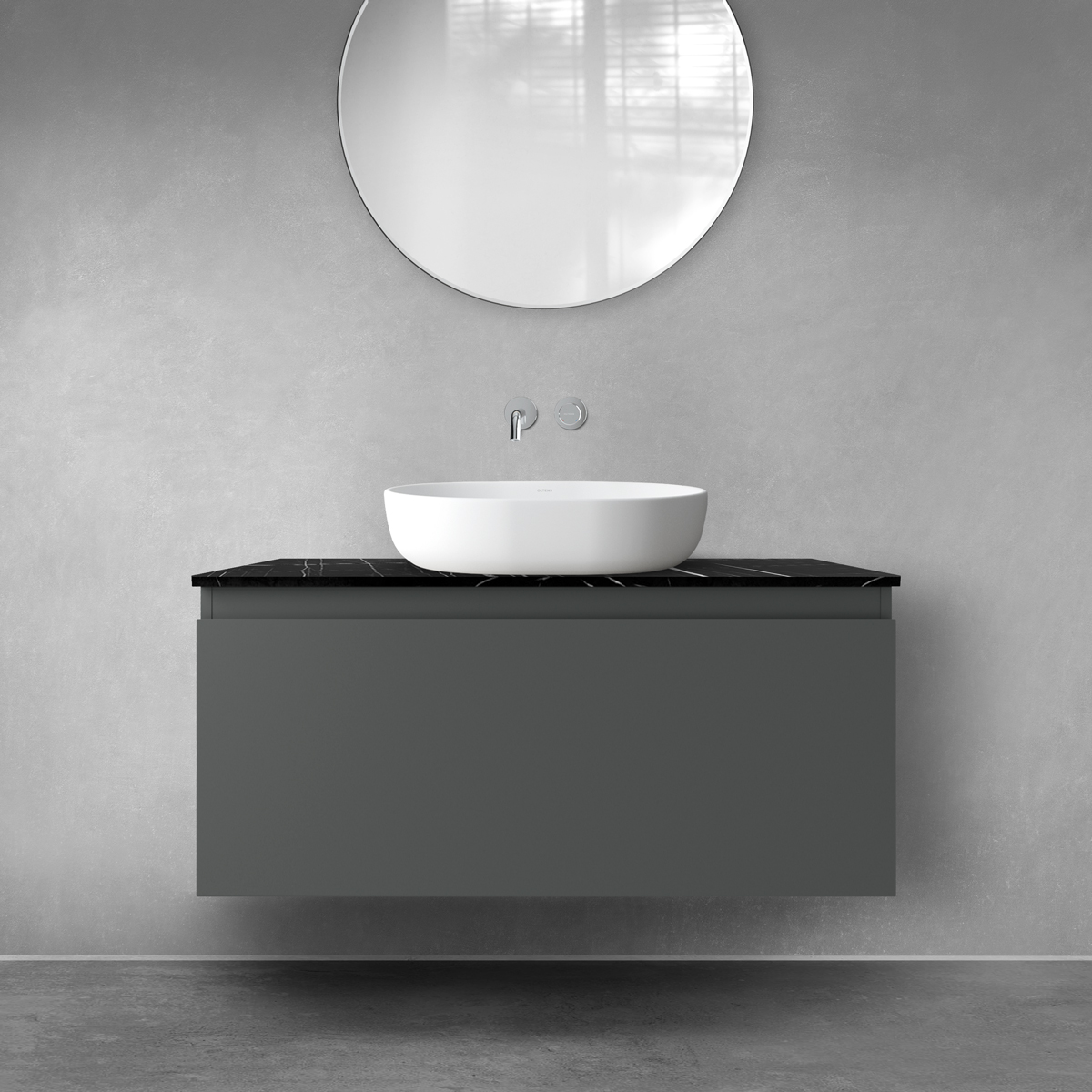 Zestaw Oltens Vernal szafka 100 cm podumywalkowa wisząca z blatem Tera grafit mat/czarny marmur 68720400 - Wysyłka w 24h