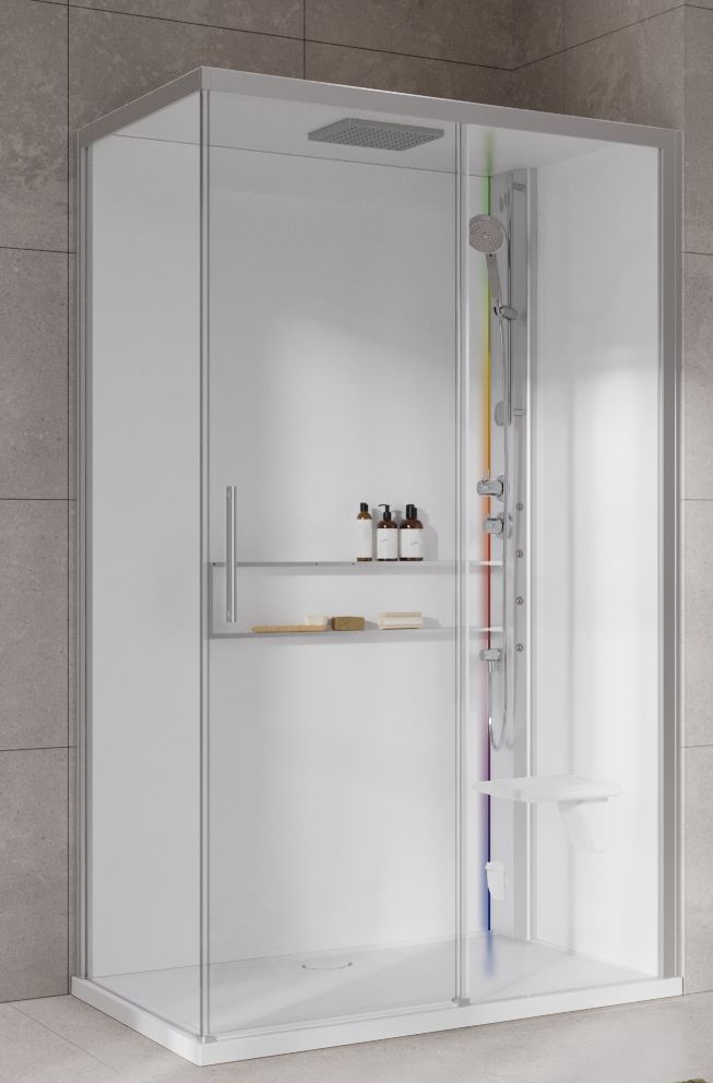 Novellini Glax 2 2.0 2P kabina z hydromasażem 120x80 cm parowa z brodzikiem prawa srebrna G222P120DT5-1BB