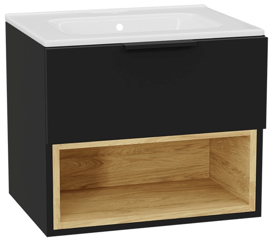 Zestaw Excellent Tuto 2.0 szafka 60 cm podumywalkowa wisząca z umywalką Pik czarny-dąb/biały MLEX.2171.K.60.0265.BKBK