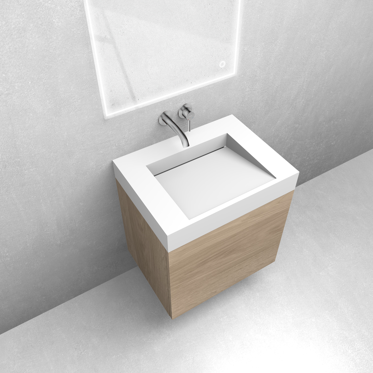 Zestaw Oltens Lun szafka podumywalkowa 60 cm z umywalką Stila LavaForm dąb/biały mat 68797060