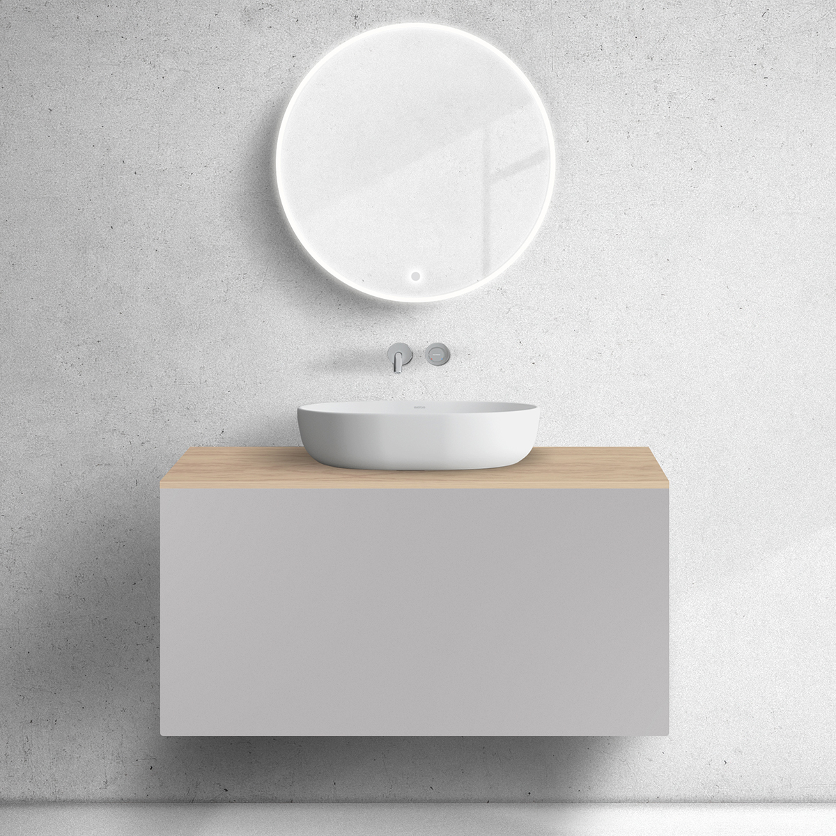 Zestaw Oltens Lun szafka podumywalkowa 100 cm z blatem kaszmir/dąb 68693900