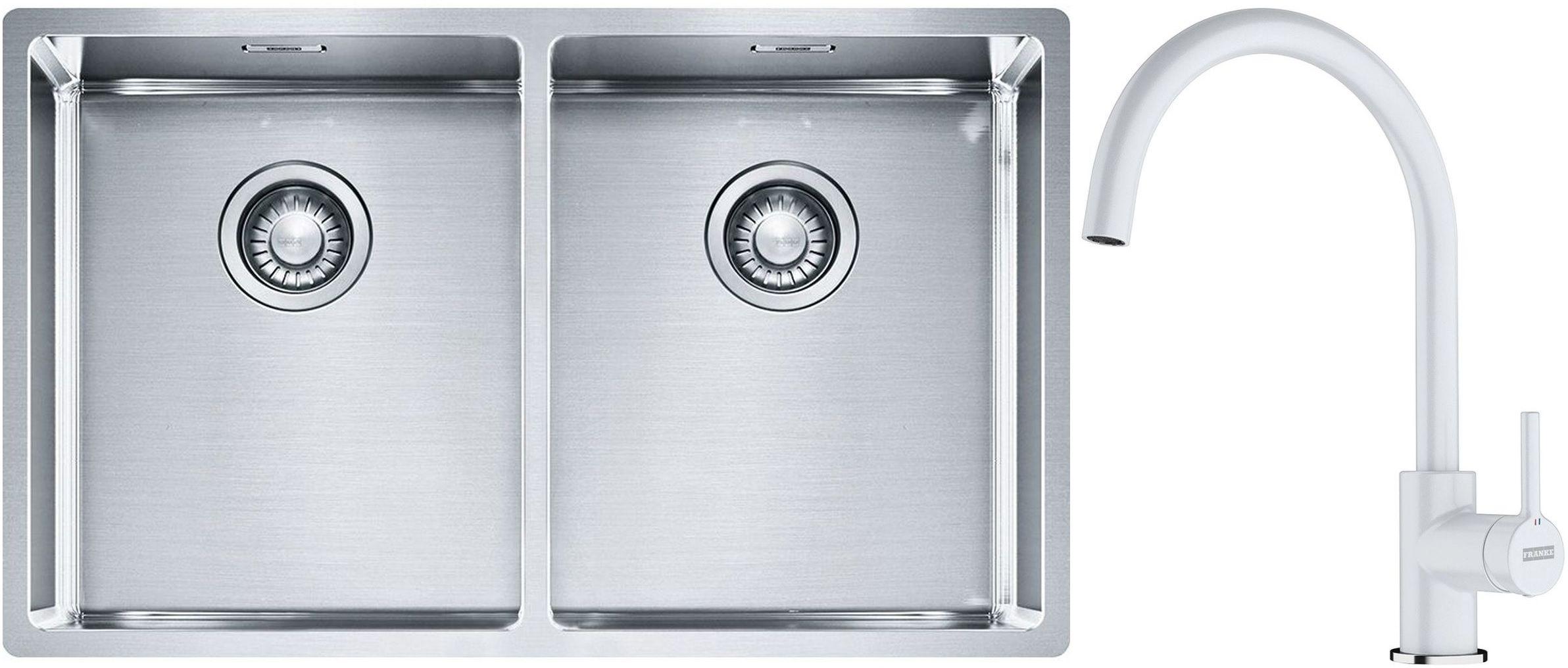 Franke Box BXX 220/120 34-34 zlewozmywak 74x45 cm stalowy z baterią kuchenną Lina biały polarny (1270370188, 1150626024)