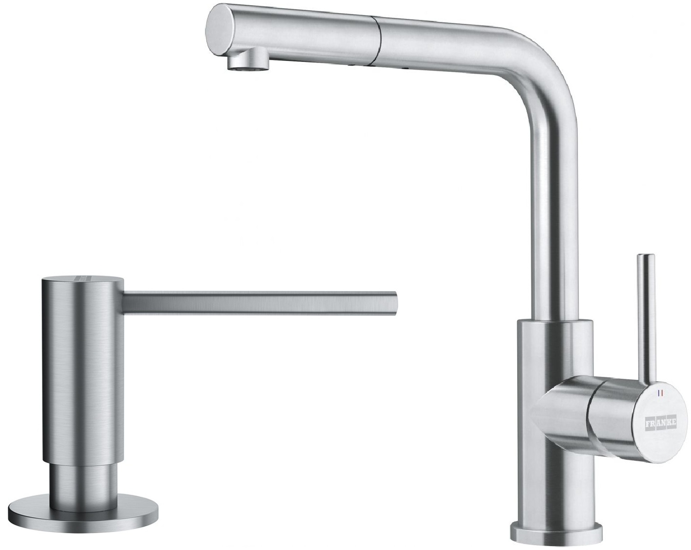 Zestaw Franke Smart Glenda bateria kuchenna stojąca z dozownikiem do płynów 350 ml stal szlachetna (1150706986, 1120717084)