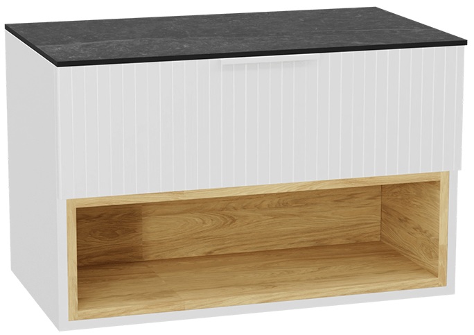 Zestaw Excellent Tuto 2.0 szafka 80 cm podumywalkowa wisząca z blatem biały-dąb-grafit MLEX.2171.K.80.03MA.WHWH