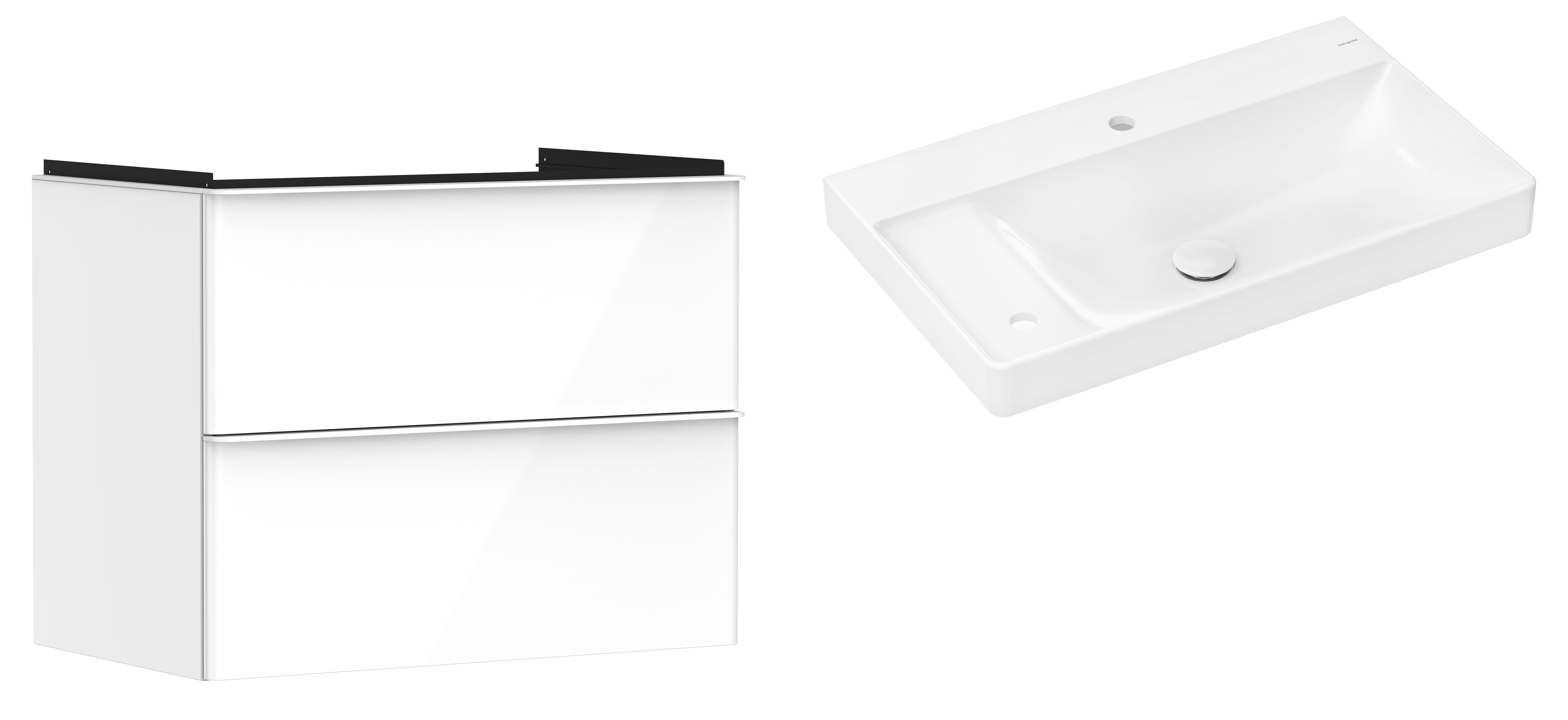 Hansgrohe Xelu Q szafka wisząca z umywalką 80x48 cm biały wysoki połysk/biały mat/biały (54027700, 61031450)