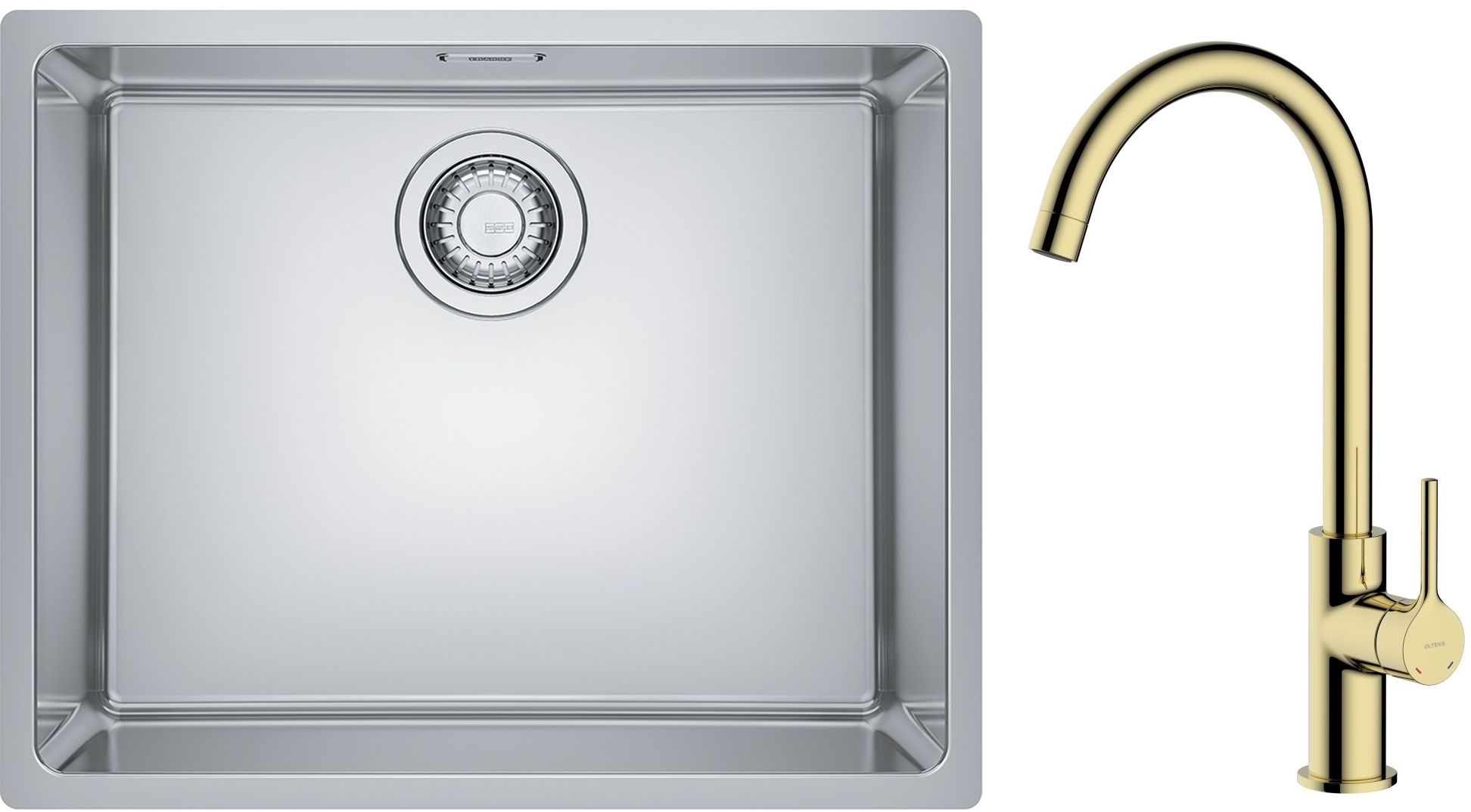 Zestaw Franke Maris 110-50 zlewozmywak stalowy 50x40 cm z baterią kuchenną Oltens Skafta jedwab/złoty połysk (1220543996, 35206800)