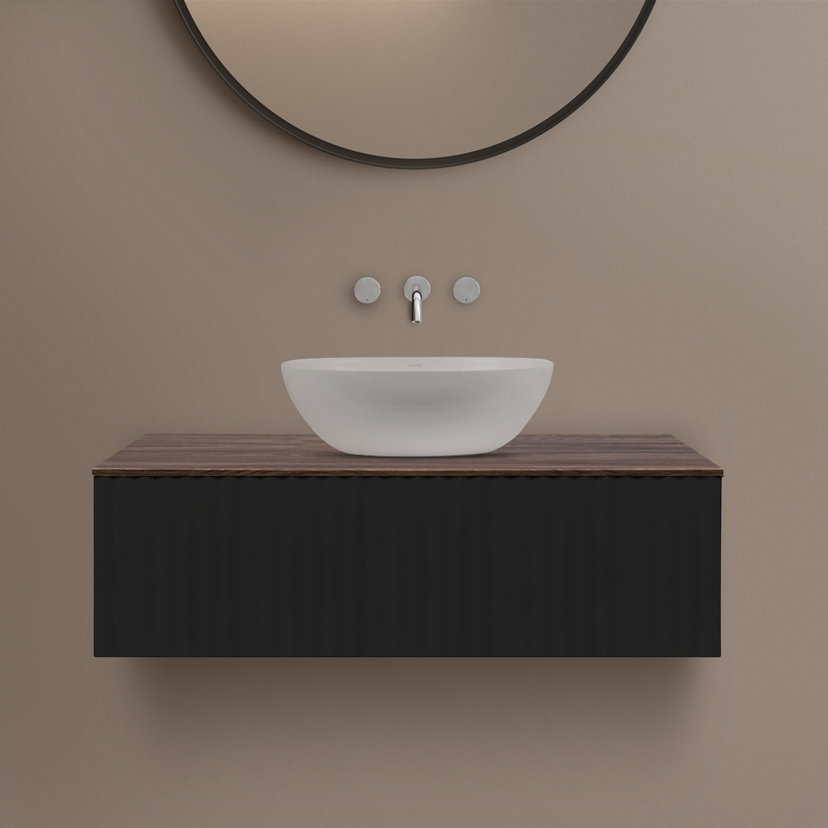 Ksuro 02 szafka 100 cm podumywalkowa wisząca z blatem czarny mat/orzech 58015030 - Wysyłka w 24h