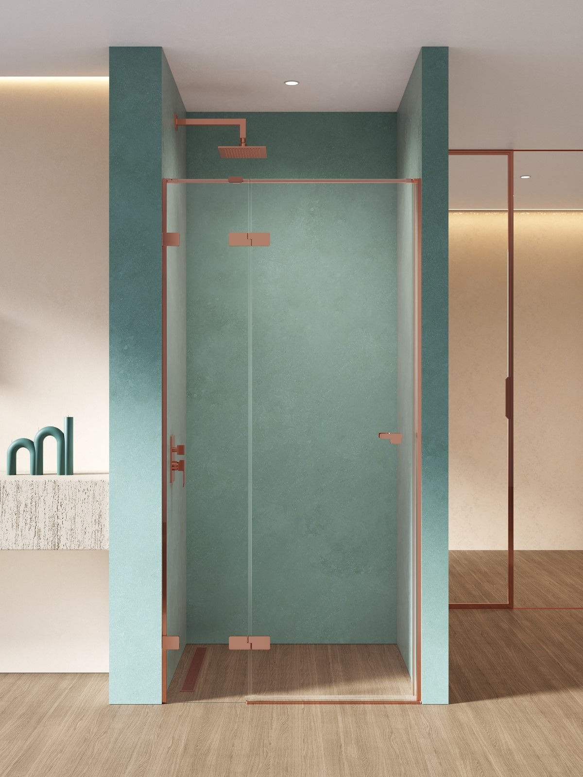 New Trendy Eventa Copper Shine drzwi prysznicowe 90 cm uchylne lewe miedź połysk/szkło przezroczyste EXK-6354