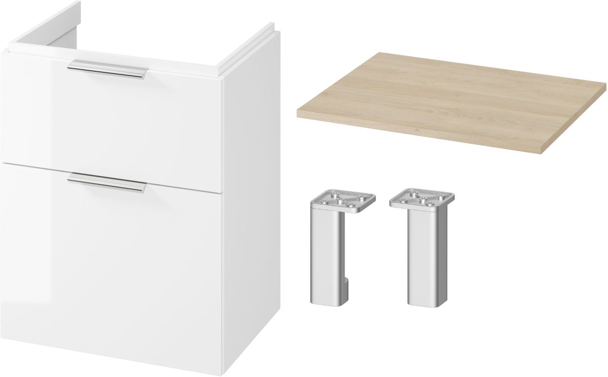 Cersanit City zestaw 60 cm szafka podumywalkowa z blatem Moduo biały połysk/dąb (S590022, S584017DSM, S584034, S5990162) - Wysyłka w 24h