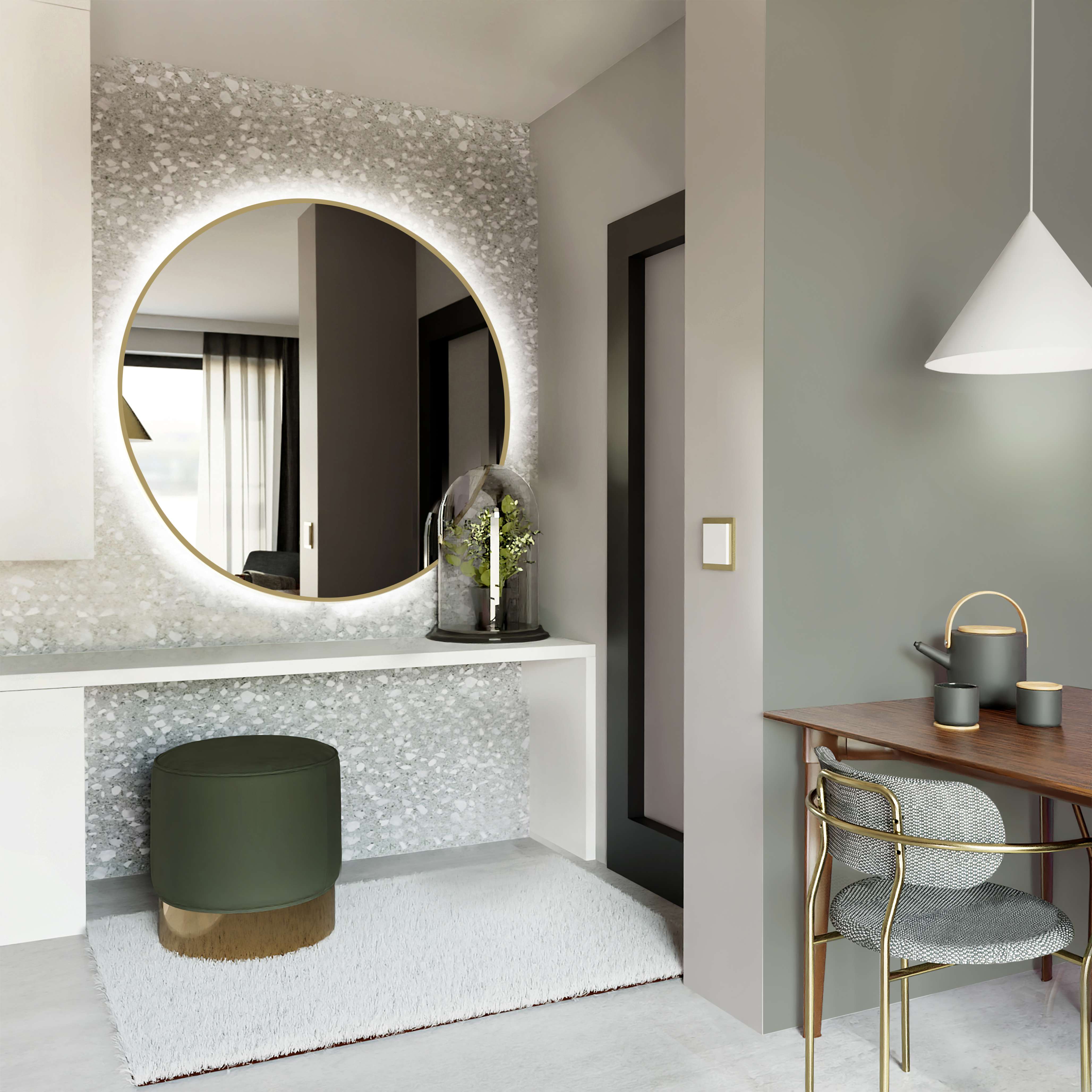 Baltica Design Bright lustro 50 cm okrągłe z oświetleniem LED złote barwa zimna