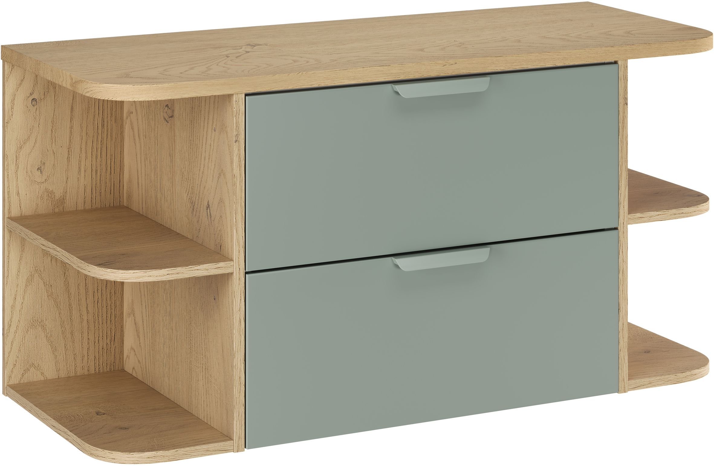 Zestaw Comad Aster Green szafka 60 cm podumywalkowa wisząca z blatem 100 cm i dwa regały 20 cm otwarte zielony/dąb SET-ASG B CREMONA ...