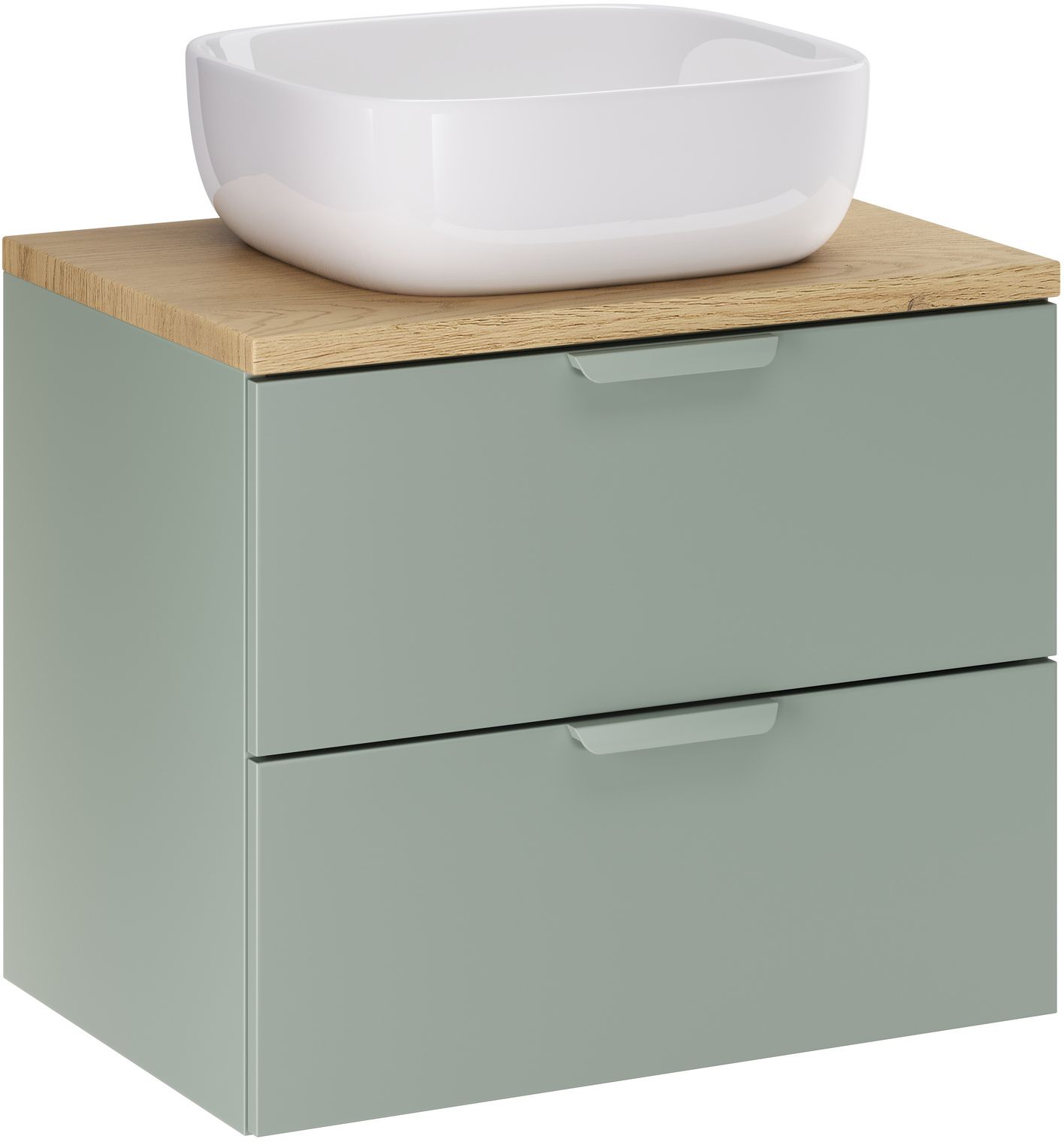 Zestaw Comad Aster Green szafka 60 cm podumywalkowa wisząca z blatem 60 cm i umywalką zielony/dąb SET-ASG B CREMONA 60CM UN SMILE