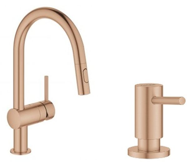 Zestaw Grohe Minta bateria kuchenna Brushed Warm Sunset z dozownikiem płynów Cosmopolitan (32321DL2, 40535DL0) - Wysyłka w 24h