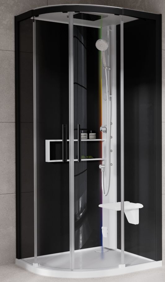 Novellini Glax 2 2.0 R kabina z hydromasażem 100x100 cm półokrągła parowa z brodzikiem biała G22R100M5-1UH