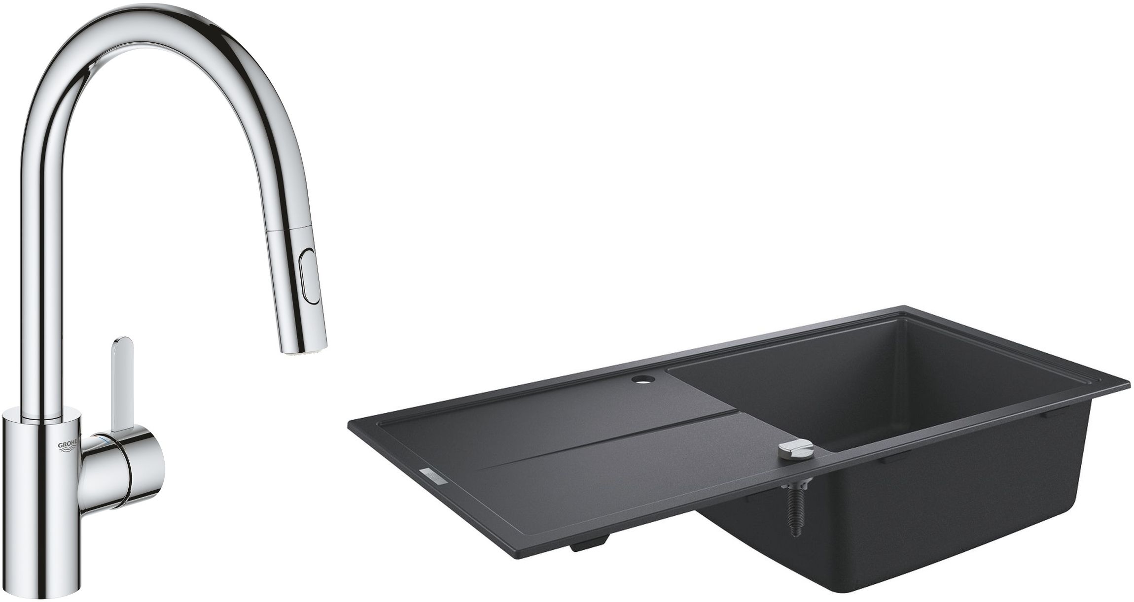 Zestaw Grohe K400 zlewozmywak 100x50 cm czarny granit z baterią kuchenną Eurosmart Cosmopolitan (31641AP0, 31481001) - Wysyłka w 24h