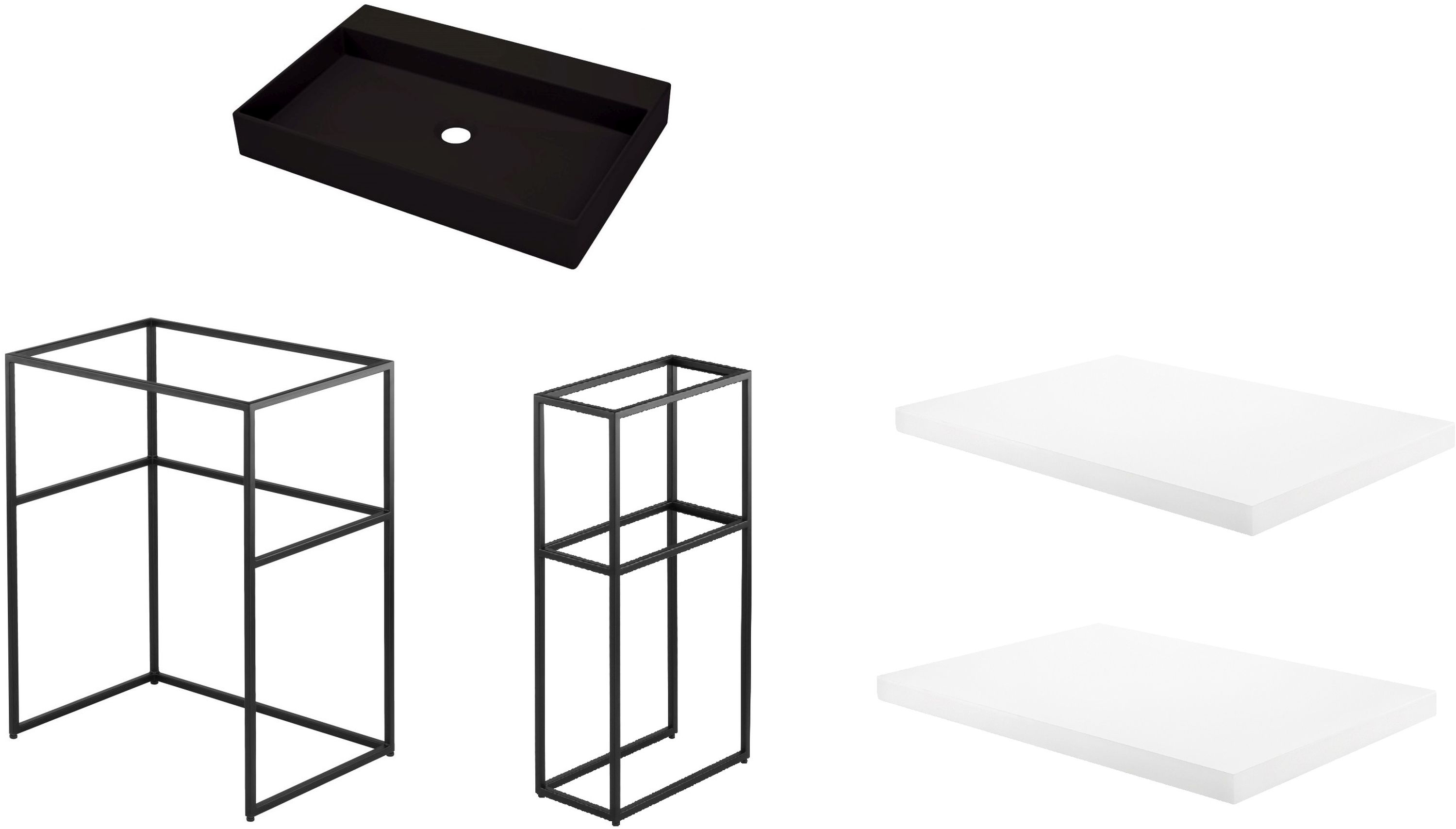 Zestaw Deante Correo umywalka z konsolą 60 cm stojącą, słupkiem i dwiema półkami (CQRNU6S, CKCN60A, CKCN20A, CBLA20B, CBLA20B) - Wysyłka w 24h