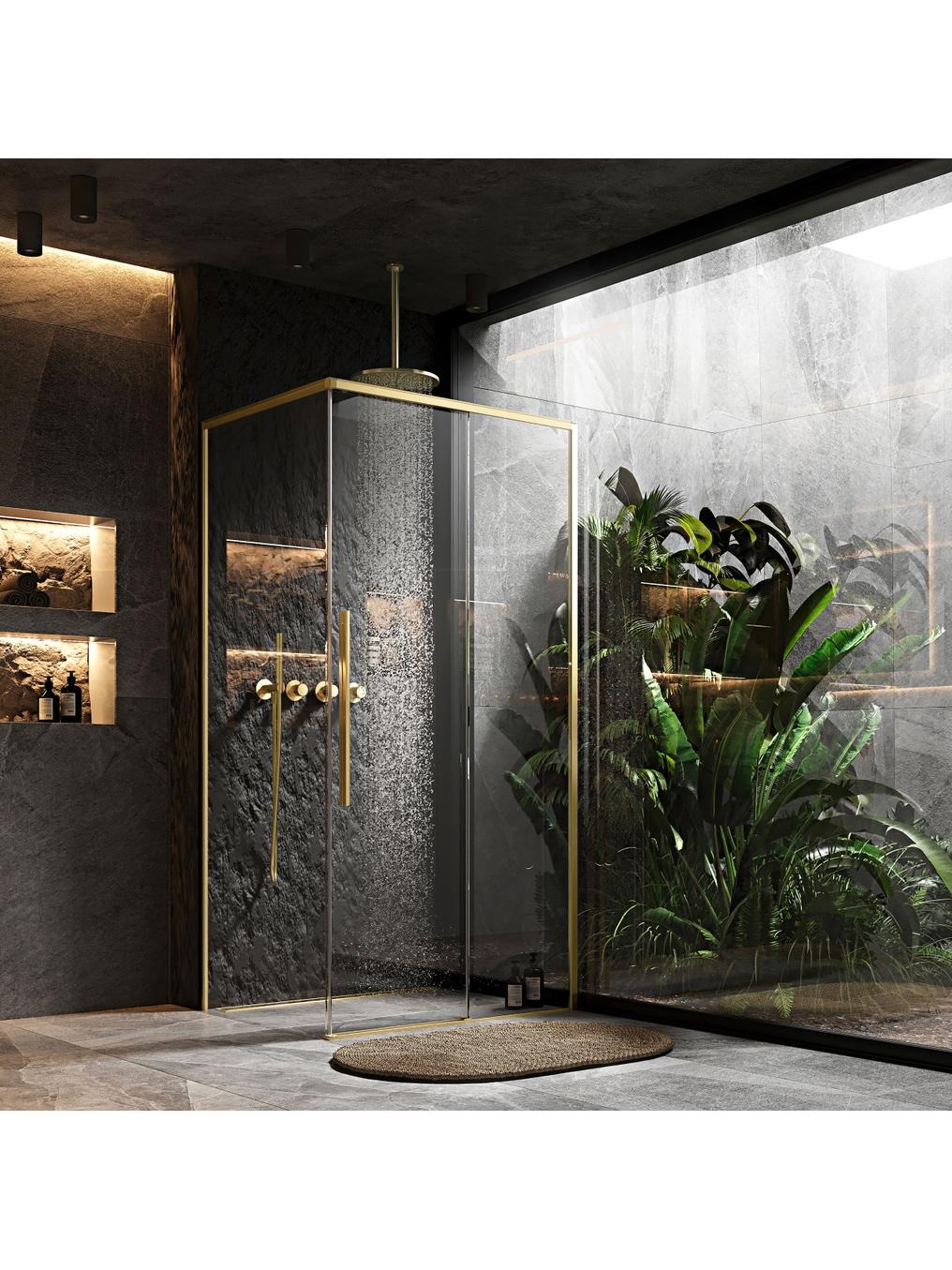Rea Solar Brush Gold kabina prysznicowa 90x90 cm kwadratowa złoty szczotkowany/szkło przezroczyste REA-K9500