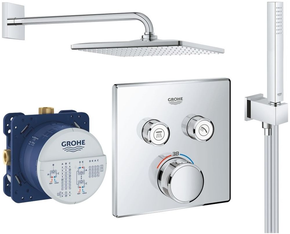 Grohe Grohtherm SmartControl zestaw prysznicowy podtynkowy termostatyczny z deszczownicą chrom (29124000, 35600000, 26405000, 26564000) - Wysyłka w 