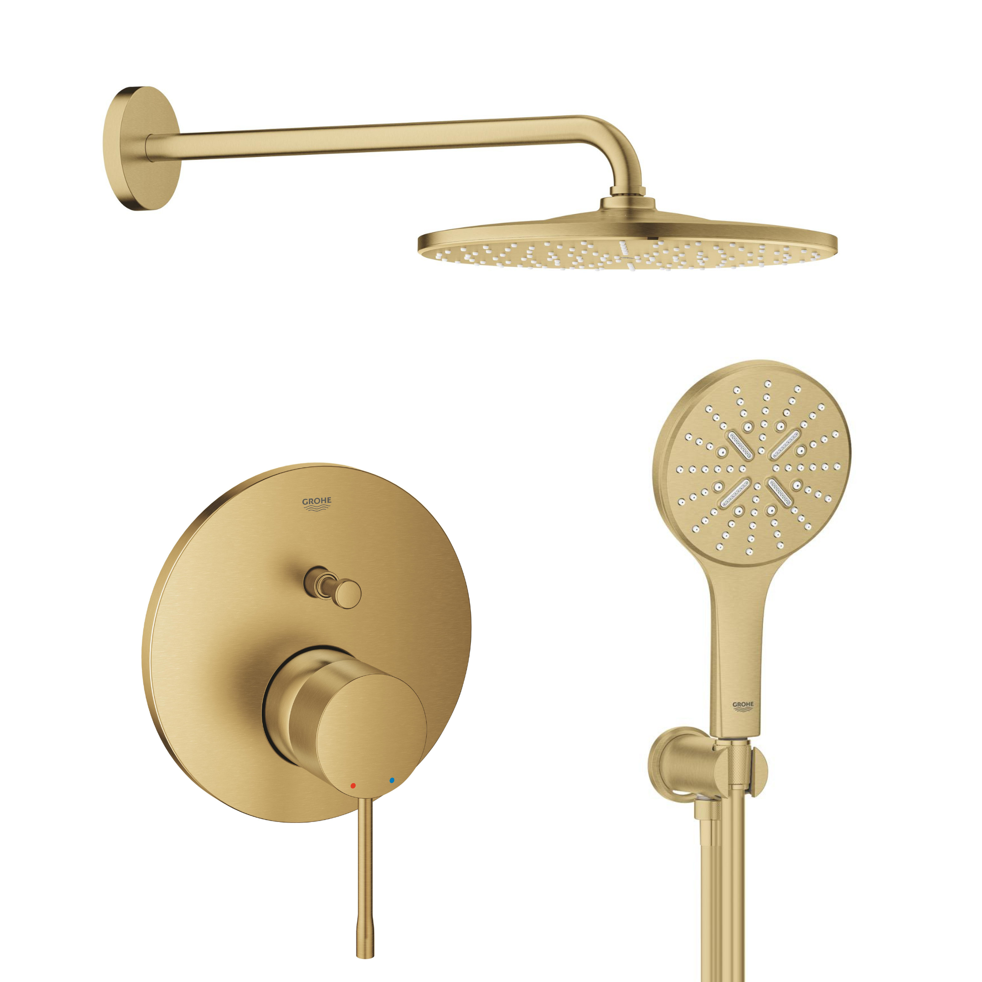 Zestaw Grohe Essence wannowo-prysznicowy podtynkowy z deszczownicą i kompletem natryskowym złoty (24058GN1, 26558GN0, 28362GL1, 26658GN0, ...