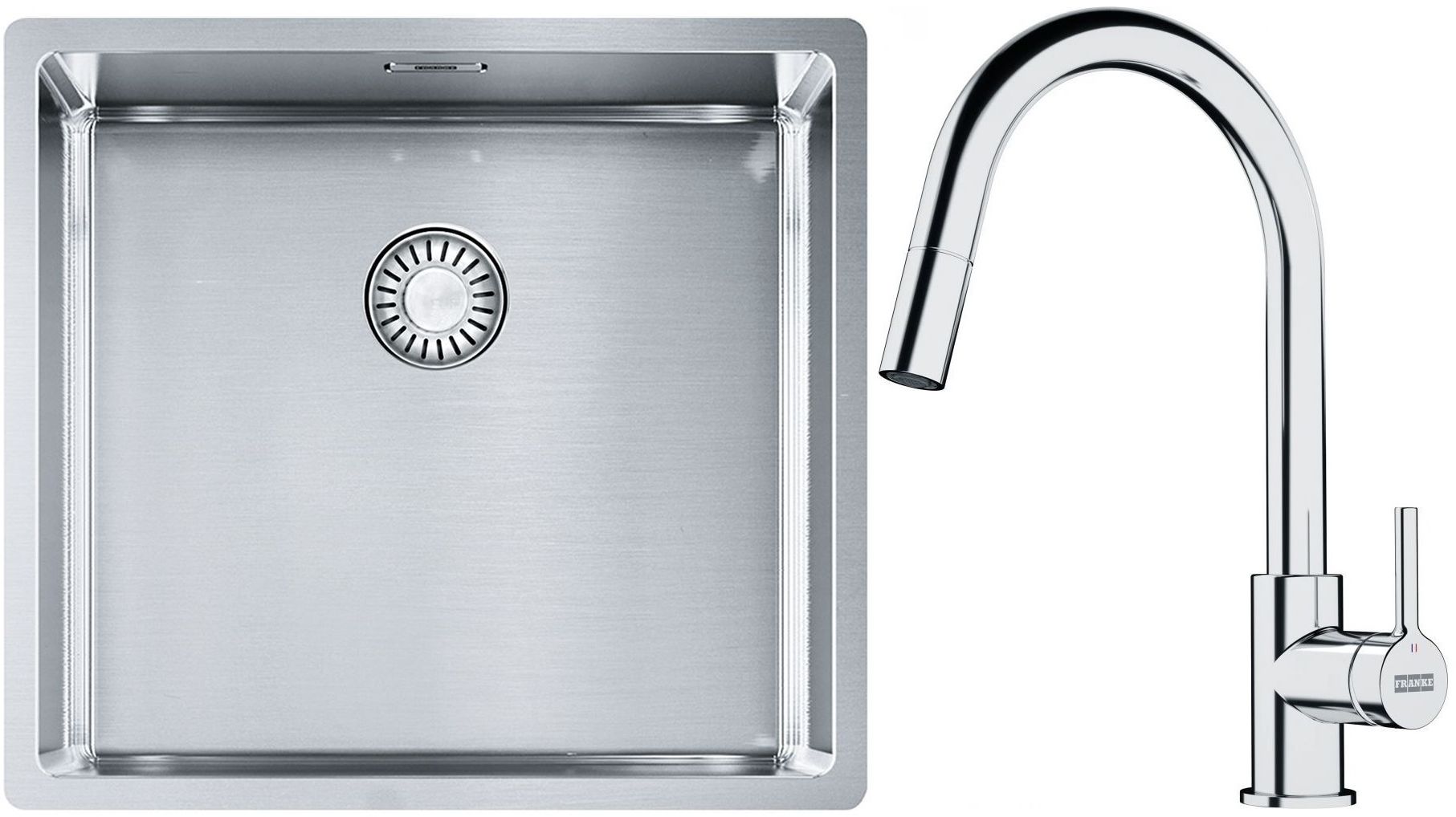 Franke Box BXX 210/110-45 zlewozmywak 49x45 cm stalowy z baterią kuchenną Lina chrom (1270453655, 1150693229)