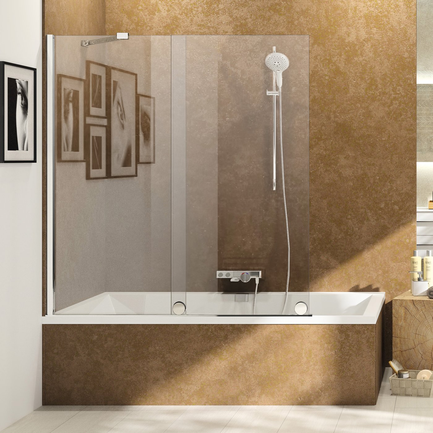 Huppe Xtensa parawan nawannowy 120 cm 1-częściowy lewy srebrny połysk/szkło przezroczyste XT0601069321