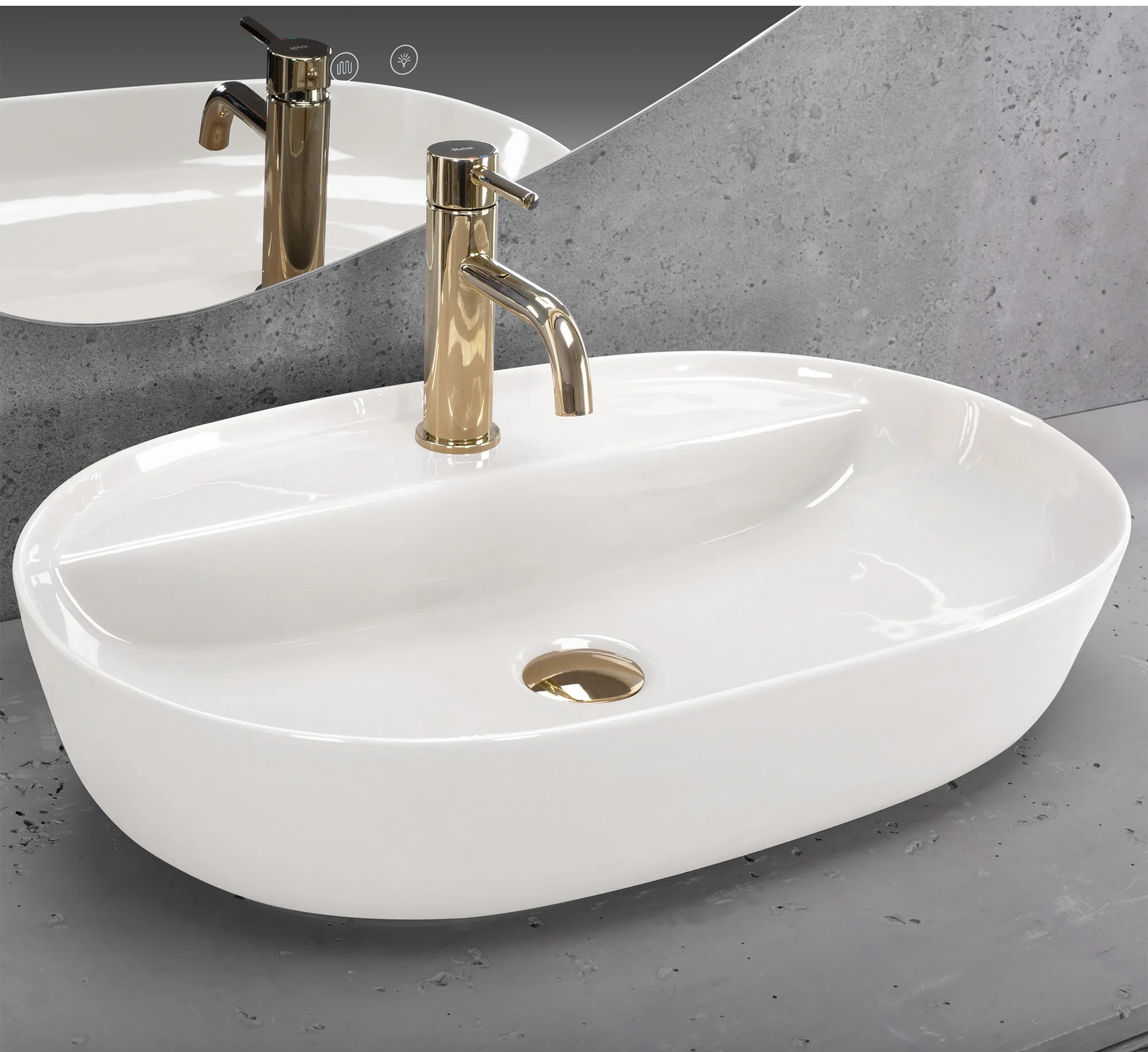 Rea Aura Ecru Shiny umywalka 60,5x40,5 cm owalna nablatowa ecru REA-U4589 - Wysyłka w 24h